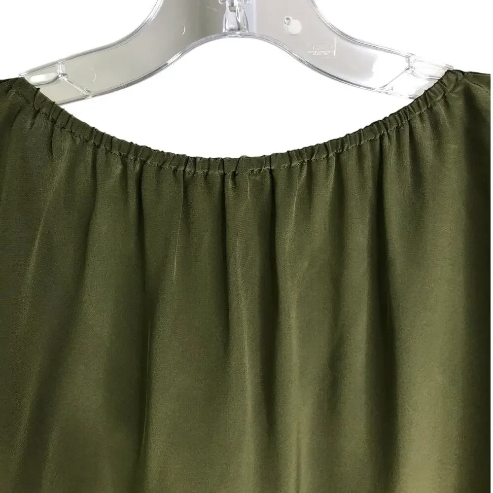 Tory Burch Camille Embroidered Silk Blouse Womens Size 0 Olive Green‎ boho chic
